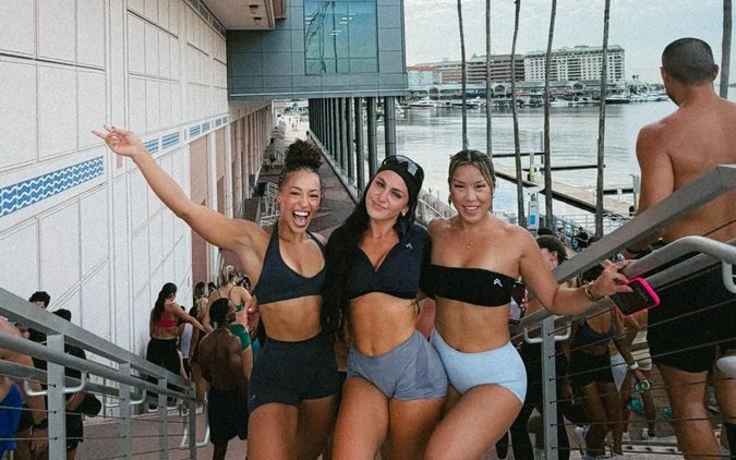 Women training together outdoors
