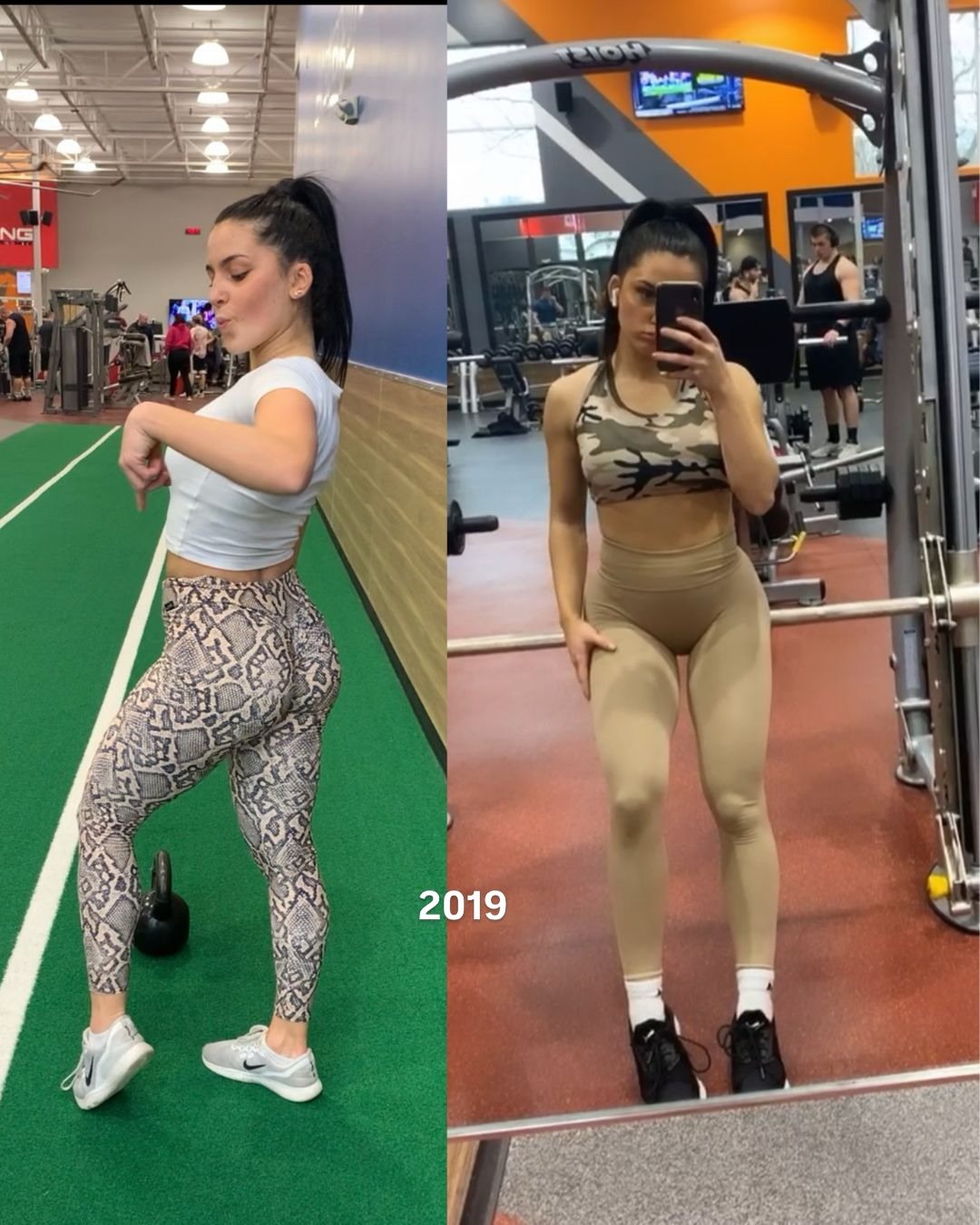 Jenny in 2019, two gym photos